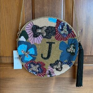 Anthropologie Anna Harlow “J” Russo Beaded Monogram Purse